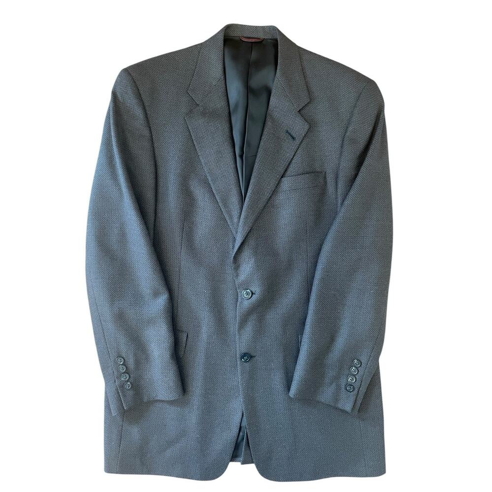 Vtg Hart Schaffner Marx Blazer 44L Navy Blue Tweed Silk Wool Sports Coat